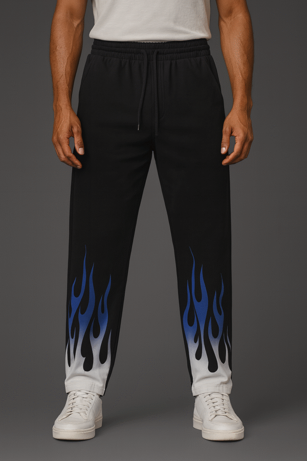 Men?s Black Joggers with Blue Flame Print
